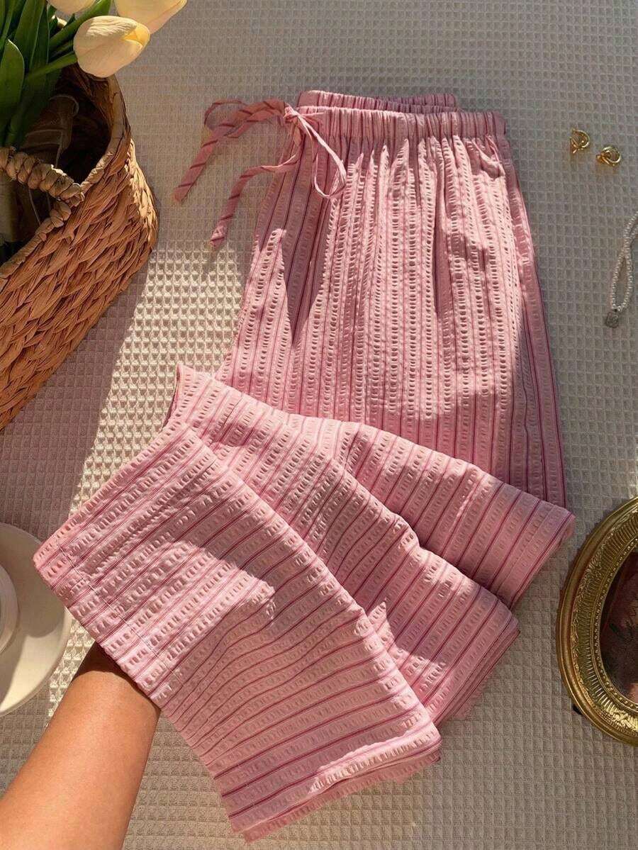 Pantalones a rayas rosas para mujer, vacaciones de verano - Rojo - Ver 1