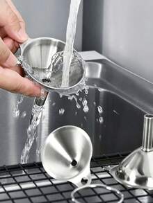 304 Stainless Steel Funnel With Cleaning Brush, 4pcs/Set Mini Funnel Kit For Transferring Essential Oils, Liquids, Spices, Dry Ingredients & Powders, Metal Funnel, Durable & Dishwasher Safe, Random Style - Silver - View 7