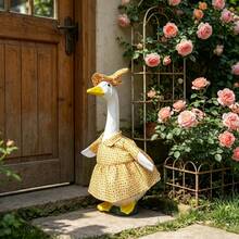 Porch Goose Christmas Outfits Snowman/Floral Dress And Hat Goose Statue Clothes Garden Decoration - A - View 1