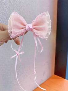 2pcs Girls' Sweet Elegant Lace Mesh Bow Ribbon Hair Clips - Baby Pink - View 4