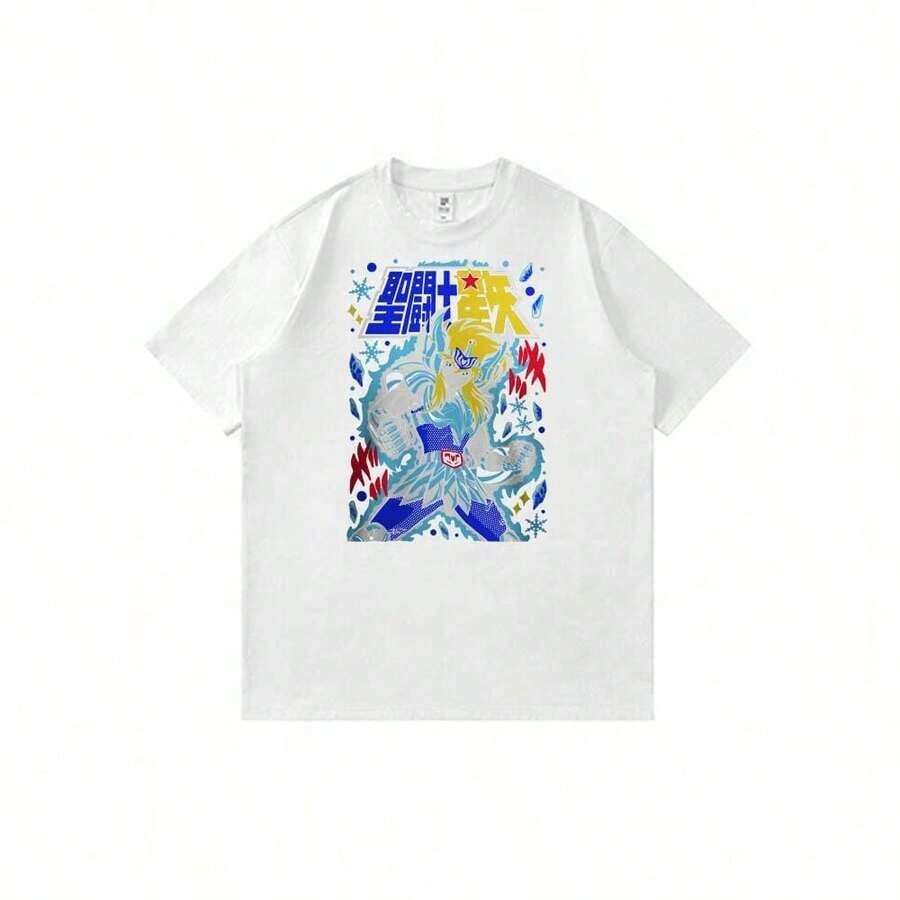 Camiseta unisex de manga corta ligera con estampado de la figura clásica de anime Saint-Seiya-Cygnus-Hyoga. | Diseño exquisito | Suelto y cómodo | Fácil de combinar | - Blanco - Ver 1