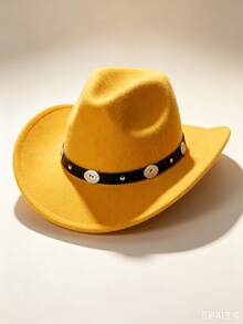 1pc Women's , Western Cowboy Solid Color Heart-Shaped Crown Rolled Brim Felt, Decorated With Silver Chain Circle, Suitable For Outdoor Party, Performance, Hiking, Unisex Versatile Style - Multicolor - View 18