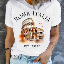 Camiseta con estampado de Roma italiana, Camiseta del Coliseo de Roma - Blanco - Ver 1