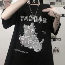 Camiseta de mujer estilo Harajuku, top de dibujos animados lindo estilo INS, camiseta holgada de manga corta, ropa linda. - Blanco - Ver 5