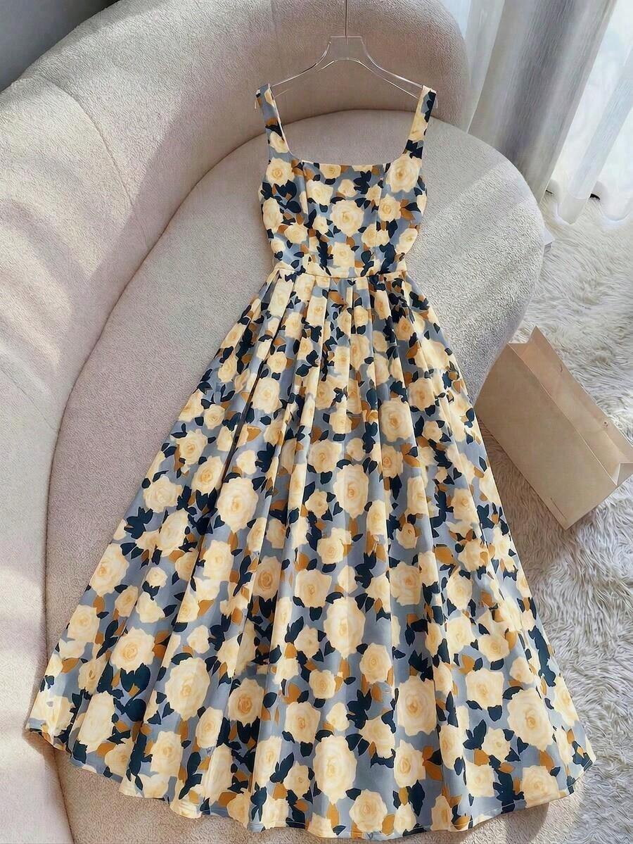 Vestido maxi con tirantes finos con forma de corazón romántico para vacaciones en la playa para mujeres - Multicolor - Ver 1