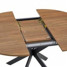 Modern Extendable Dining Table Made Of MDF & Metal, Walnut Look, Stable Three-Legged Base - Black - View 11