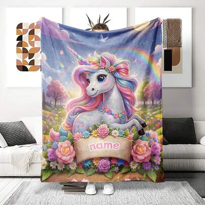 Personalized Rainbow Horse, Custom Name Flannel Blanket, Bed Blanket, Personalized Blanket With Name, Customized Throw Blanket, Cute Animal Blanket, Best Blanket, Cozy Blanket, Family Gift, Birthday Gift, Christmas Gift, Personalized Gift, Gift For Friends, Gift For Kids, Washable, Customized, Unique, Ideal Gift For Friends, Sofa, Bed, Car, Tea Room, Bedroom, Living Room, Bathroom, Dining Room, Office, Breathable, Lightweight, Washable