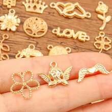 10pcs/30pcs Zinc Alloy Ocean Themed Pendants, Mixed With Silver/Gold Mermaid Tail, Seahorse, Seashell, Starfish, Heart, Geometric Shapes, Leaves, Musical Instruments Like Piano, Guitar, Microphone, Trumpet, Summer Beach Jewelry Making Supplies - Plated - View 4