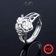Bague ouverte en argent sterling 925 à motif floral creux, convenant pour un port quotidien, les fêtes, les cadeaux pour la famille et les amis, les anniversaires, les jours fériés, livrée avec une boîte cadeau - Argent - Voir 5