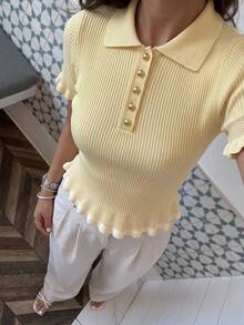 Women's Minimalist Elegant Knit Top, Casual Chic Style, Spring/Summer - Yellow - View 2