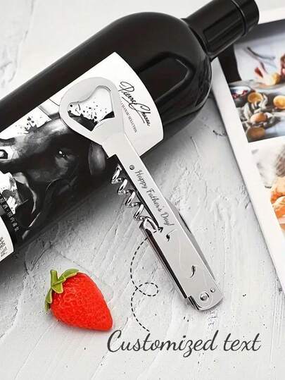 Personalized Bottle Opener, Stainless Steel Durable Construction, Laser Engraved With Name And Date, Suitable For Wine And Beer Bottles, Rust-Resistant Kitchen And Dining Accessory, Classic Wing Design, Smooth Metal Finish, Bar Tool, Fashion Accessory, Suitable As Gift For Friends And Colleagues, High-Quality Metal