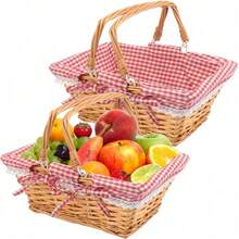 Grand panier de pique-nique en osier avec poignée, panier cadeau à remplir, panier à ouverture supérieure convenant pour le jardinage, les fruits, les bonbons, le vin, la collecte d'œufs de Pâques, les mariages, les légumes et plus encore - Multicolore - Voir 1