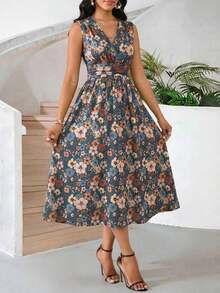 Lady Vestido de verano sin mangas de longitud media con estampado gráfico abstracto de degradado teñido a mano para mujeres - Multicolor 2 - Ver 4