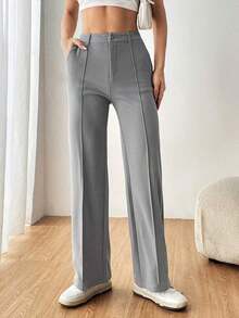 Pantalones rectos de traje sólidos para mujer en otoño/invierno - Gris - Ver 6