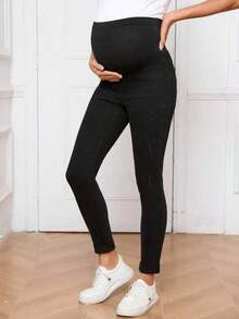 Maternidad Jeans ajustados desgarro de talle alto - Negro - Ver 5