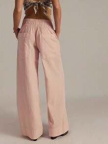 Summer Outfits For Women,Womens Baggy Loose Denim Pull-On Jeans High Waisted Loose Straight Leg Stretchy Full Length TrousersLoose , Pants For Women - 粉色 - 查看 3