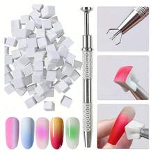 51件/101件白色海绵渐变美甲印花工具，0.394英寸*0.394英寸小号美甲渐变软海绵设计方形彩绘印花海绵颜色渐变腮红指甲夹海绵刷套装，适用于渐变美甲、美甲配件、打造优雅美甲、凝胶美甲着色工具 - 多款 - 查看 1