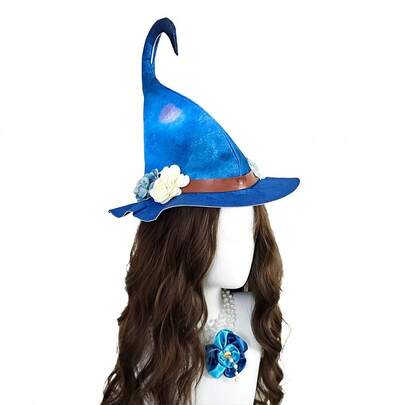 قبعة ساحر مزخرفة بالزهور، مناسبة لحفلات هالوين / أحداث ذات موضوع قصص الخيال