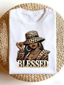 Camiseta de manga corta con cuello redondo de edición limitada, con un diseño moderno y estampado de leopardo, perfecta para uso casual. Algodón ligero. - Blanco - Ver 7
