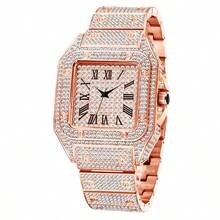 GUANQIN Bộ đồng hồ đeo tay kim cương cao cấp sang trọng, đồng hồ thạch anh thời trang thanh lịch dành cho nam và nữ, với dây đeo đá tráng men, mặt vuông, mặt số La Mã đính đá lấp lánh, thích hợp cho Lễ Phục Sinh, Halloween, Giáng Sinh, Ngày của Cha, Sinh nhật, Mùa tựu trường, Học sinh, Lễ hội, Ngày Valentine, Hẹn hò, Kinh doanh, Hàng ngày, Quà tặng, Lễ hội âm nhạc, Mùa cưới - Hoa hồng vàng - Xem 9