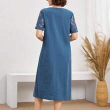 guang zhou mi qian shang mao  Vestido casual diario de encaje y parches para mujer, primavera y verano - Amarillo - Ver 3