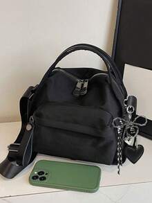 簡約紋理輕量女款單肩包，休閒時尚百搭，日常純色大容量，高 CP 值 - 黑色 - 查看 10