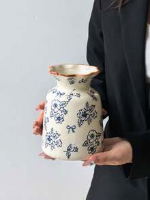 1pc Hand-Painted Vintage Blue & White Floral Ceramic Vase, Round Rim Elegant Home Decor Tabletop Flower Pot, Mini Vase Suitable For Hydroponics, Weddings, Parties, Home, Office, Living Room, Celebrations - Retro Hand-painted - View 16