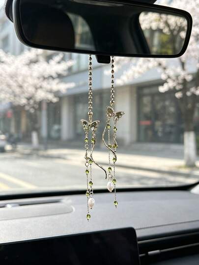 Colgante de mariposa con borlas y diamantes para el coche, decoración de mariposa de hadas para el coche, colgante para el espejo retrovisor interior, decoración interior femenina