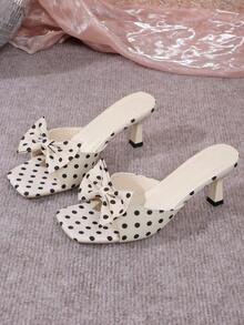 Giày sandal cao gót hở mũi chấm bi màu be, kiểu dáng mùa hè mới, đính nơ, đa năng, tối giản, phù hợp cho nữ phối cùng váy, thích hợp cho ngày Valentine. - Màu be - Xem 7