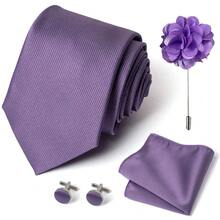 AlanKing 4-Piece Set: Solid Color Necktie, Pocket Square, Cufflinks And Lapel Pin, Suitable For Formal Business, Wedding Ceremonies, And Casual Outfits - Color Mixing - View 7