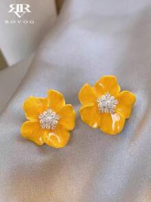 1 Đôi bông tai hình hoa màu cam thanh lịch, sang trọng tinh tế, thích hợp cho kỳ nghỉ, phong cách nữ tính, tiệc tùng, hẹn hò, và đeo hàng ngày. - trái cam - Xem 1
