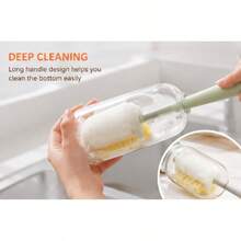 5-In-1 Bottle Cleaning Brush Kit With Straw Cleaner & Extra Sponge Heads - Multifunctional Cleaning Tool For Baby Bottles, Coffee Cups, Tumblers & Reusable Water Bottles - 黃色 - 查看 2