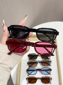 6pcs Fashion Plastic Square Small Frame Fashion Glasses, Suitable For Beach Party, Camping, Street Photography, Music Festivals, And An Ideal Accessory For Summer Beach Vacation, Outdoor Activities, Travel, Back To School, College Style, And Campus Looks. - 6pcs Black, Grey, Bean Curd, Green Tea, Coffee, Blue, Wine Red - View 4