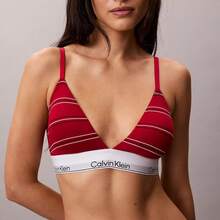 Calvin Klein Icon Cotton Modal Lightly Lined Triangle Bralette QF8498 - Climbing Logo Pin Stripe / Scooter - 查看 1