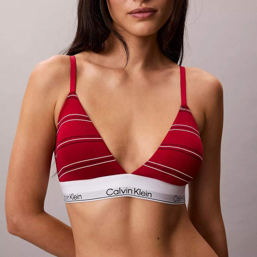 Calvin Klein Icon Cotton Modal Lightly Lined Triangle Bralette QF8498 - Climbing Logo Pin Stripe / Scooter - 查看 1