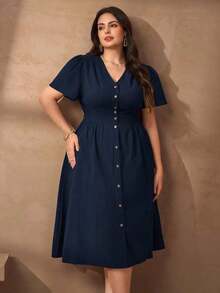Chikora Vestido casual de oficina con cuello en V de lino para mujer de talla grande, vestido con botones Zanzea de talla grande para mujer, vestido de talla grande, vestido con botones de talla grande para mujer, ropa de talla grande para mujer, vestido de verano, vestido de primavera, vestido de festival, vestido de Pascua, vestido elegante, vestido de fiesta elegante, vestido de playa, vestido de invitada de boda para mujer, vestido de fiesta de boda, vestido de dama de honor, vestido de graduación, atuendo de graduación para madre, vestido casual, vestido de vacaciones, vestido de fiesta, vestido formal, vestido floral, vestido morado fluido de talla grande para mujer - Azul marino - Ver 5