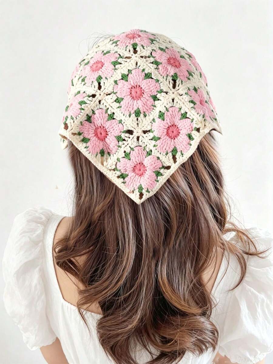 1pc Pink Floral Triangular Headband - Pink - View 1