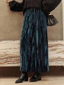 -Less Falda de terciopelo elegante para mujer, casual de negocios para otoño/invierno - Azul - Ver 6