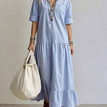 Women Long Dresses - 藍白 - 查看 6