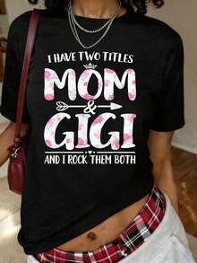Tengo Dos Títulos, Mamá y Abuela, Camiseta con Estampado Floral Divertido para el Día de la Madre, Camiseta de Manga Corta con Cuello Redondo, Top Casual para Verano y Primavera, Ropa de Tallas Grandes para Mujer - Negro - Ver 7
