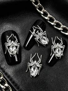 10pcs Gothic Style Spider Nail Art Decorations, Metal Water Drop Rhinestone Super Shiny Nail Stickers, Halloween Design Nail Charms - Multicolor - View 12
