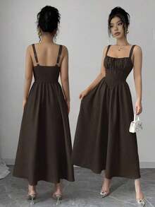 Women Midi Dresses - Café - View 2