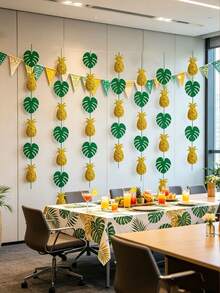 1Set Hawaiian Pineapple Palm Leaves Hanging Gardland,Summer Paper Tropical Leaf Monstera Leaves Decorations,Theme Party Supplies,Suitable For Beach,Pool,Outdoor,Wedding,Birthday,Vocations,For Home,Yards,Bedroom Decor - A - View 5