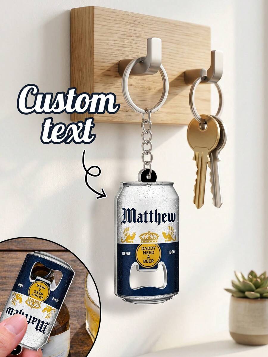 1pc Abridor de garrafa de cerveja personalizado com chaveiro, chaveiro de acrílico personalizado como presente para o pai, presente do Dia do Pai, ideia de presente para amantes de cerveja, abridor de cerveja para churrasco/festa no quintal, presente divertido para homens, amigos, pai, lembrança em forma de lata de cerveja - Multicolorido - Ver 1