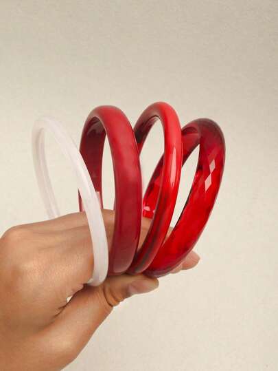 4pcs Retro Resin Multi-Color Pattern Acrylic Bangle Bracelets, Fashionable Multifunctional, Suitable For Women's Daily Wear