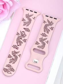 雕花凤凰吉祥鸟图案表带，兼容 40mm、41mm、42mm、44mm、45mm、46mm、49mm 表款。柔软舒适，休闲运动两相宜的硅胶表带，兼容 Series Ultra/11/9/8/7/6/5/4/3/SE。复古纹身风格智能手表表带，男女皆宜。 - 粉紅色錶帶配煙紫色鳳凰 - 查看 2