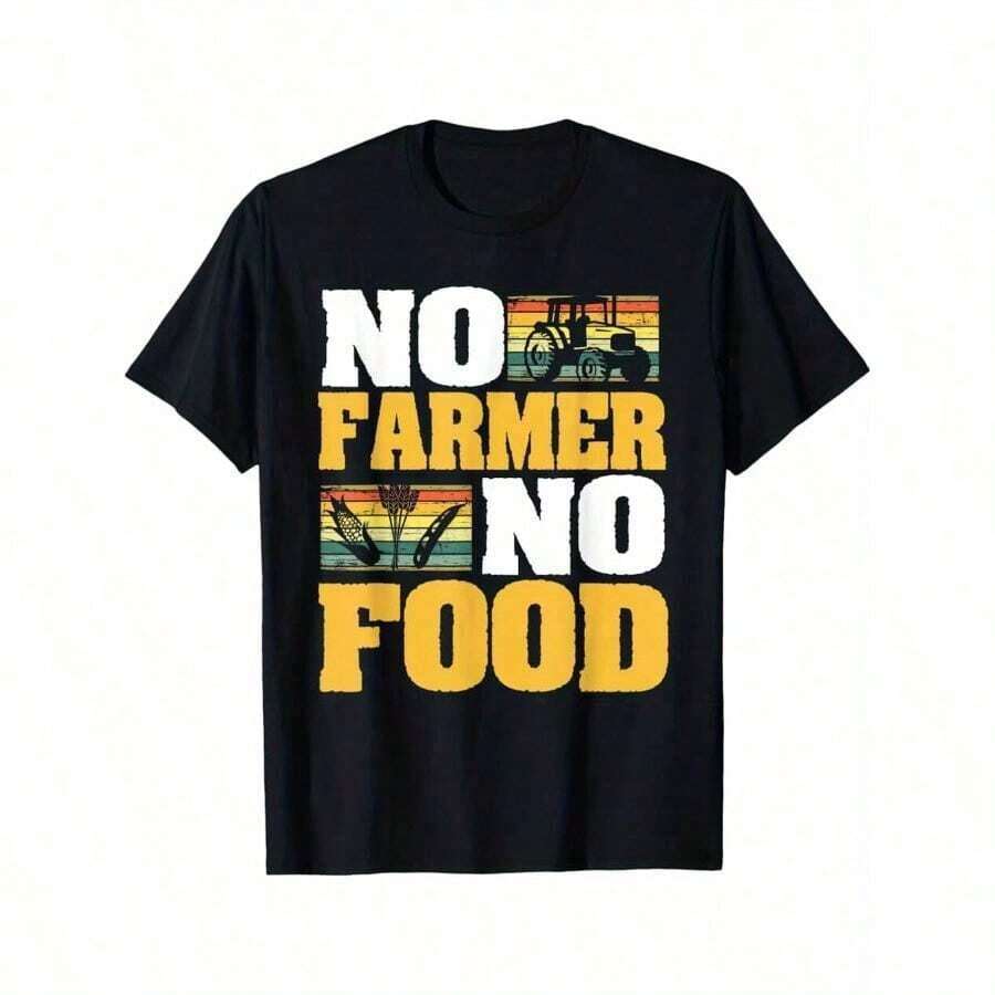 Camiseta Gráfica para Hombre "Sin Agricultura No Hay Comida" - Camiseta Negra con Estampado Agrícola Amarillo Intenso (Tractor, Trigo, Cultivos) - Camiseta Ligera para Uso Diario para Agricultores, Ganaderos, Apoyadores de la Agricultura - Ropa Casual Lavable a Máquina, Ropa para Todas las Temporadas, Cuello Redondo Clásico, Tela Resistente, Ropa de Ganadero, Prenda de Impacto, Construcción Robusta, Camiseta Estampada, Ropa para Trabajadores al Aire Libre - Negro - Ver 1
