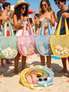 1pc Pink/Blue/Green/Yellow Shell Bag, Summer Party Handbag, Seashell Mesh Tote, Colorful Beach Storage Bag, Mesh Seashell Collection Bag, Beach Party Items Storage Bag, Shell Mesh Bag, Seashell Handbag, Suitable For Summer Party Items Storage, Gift For Her/Him, Shell Seashell Bag - J-Multicolor - View 7