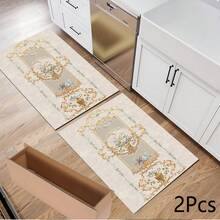 1件復古花卉圖案印花地毯，長款門墊系列，室內玄關墊、臥室床邊墊、廚房墊，適用於客廳、洗衣房、浴室 - 彩色 - 查看 14