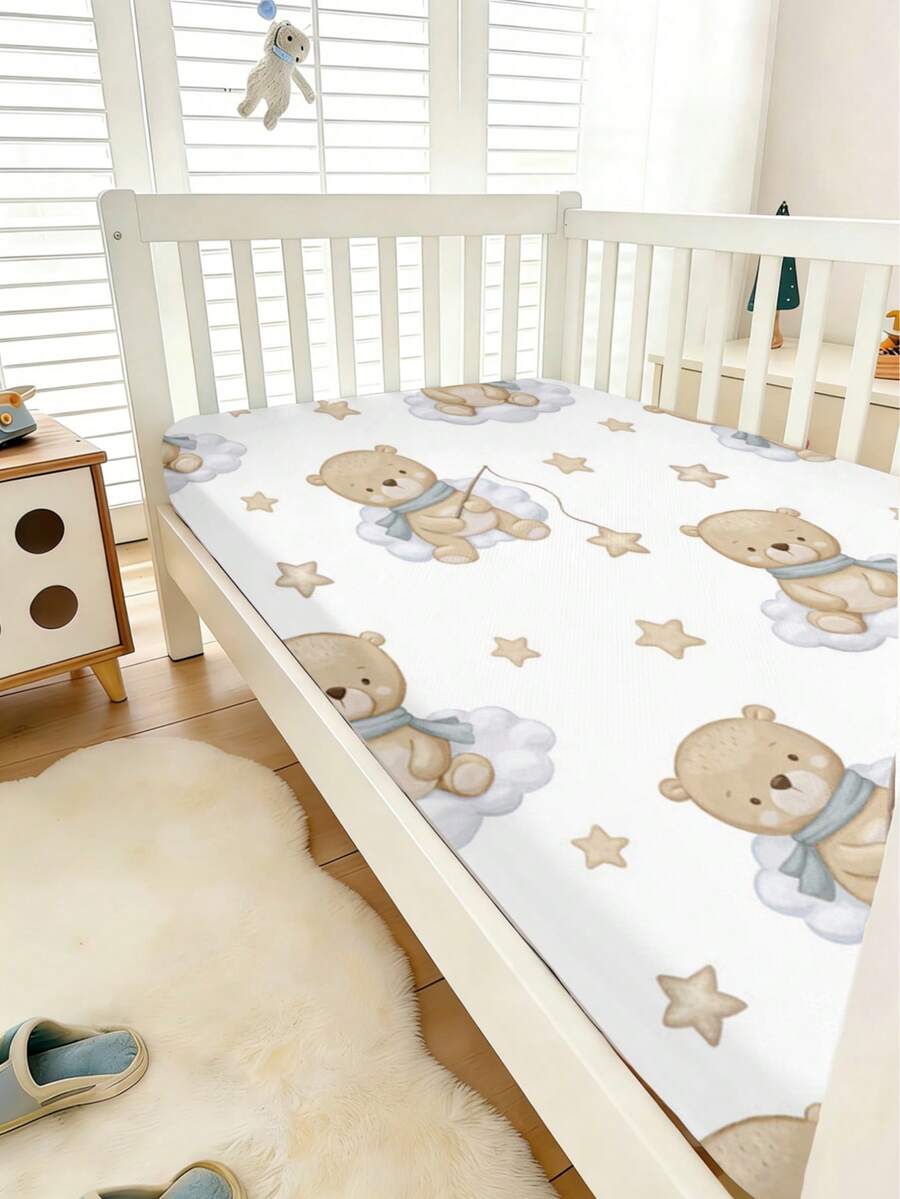 1PC Cartoon Printed Baby Bed Sheet, Polyester Bed Sheet, 110g Breathable Fabric, Baby Bed Mattress Protective Cover, All Season Universal Bedding - Multicolor - View 1